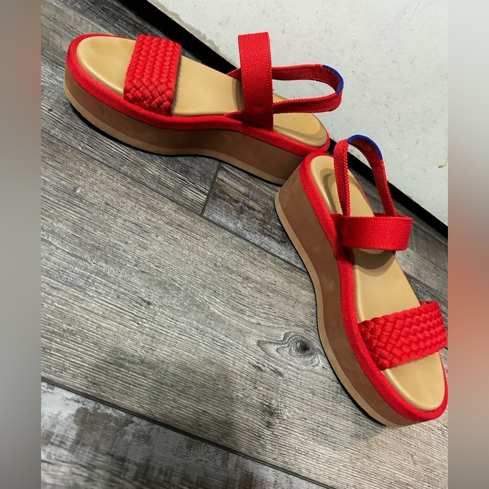 Rothy's The Lightweight Platform Wedge Sandals Red Hot Woven Size 9 - Picture 9 of 13